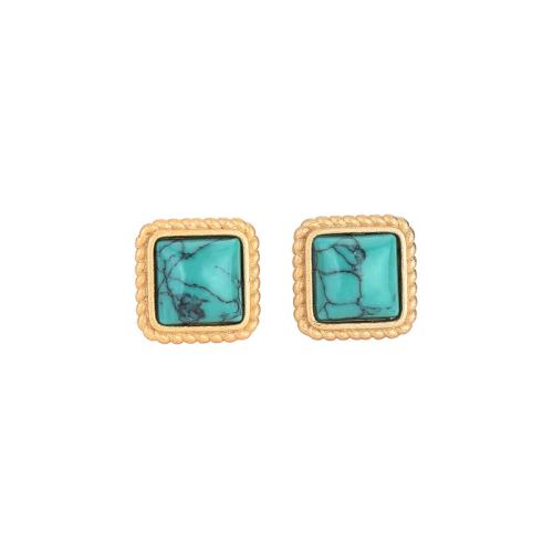 Goujon Laiton, avec turquoise synthétique, bijoux de mode & pour femme, 10x10mm, Vendu par paire