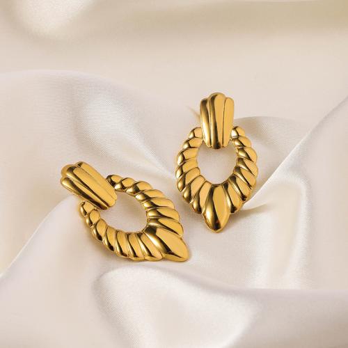 Boucle d'oreille de gaujon en acier inoxydable, Acier inoxydable 304, Plaqué or 18K, bijoux de mode & pour femme, doré, 22x42mm, Vendu par paire