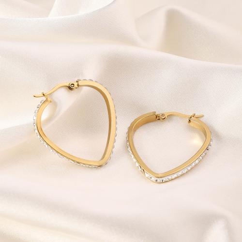 Stainless Steel Lever Back Earring, 304 Stainless Steel, 18K gold plated, fashion jewelry & for woman & with rhinestone, golden, 31x34mm, Sold By Pair