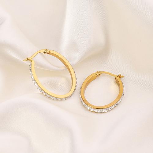 Stainless Steel Lever Back Earring, 304 Stainless Steel, 18K gold plated, fashion jewelry & for woman & with rhinestone, golden, 25x32mm, Sold By Pair