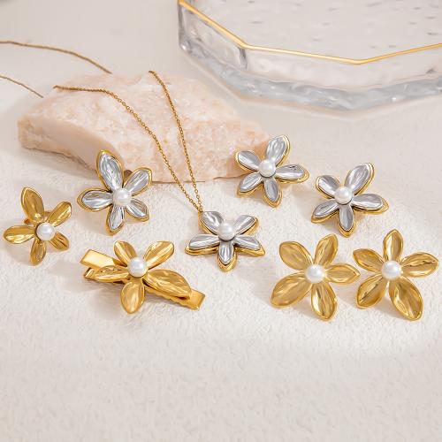 Fashion Stainless Steel Jewelry Sets, 304 Stainless Steel, with Plastic Pearl, Flower, 18K gold plated, fashion jewelry & different styles for choice & for woman, more colors for choice, Sold By PC