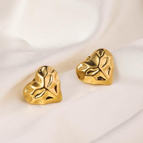 Stainless Steel Stud Earrings, 304 Stainless Steel, Heart, 18K gold plated, fashion jewelry & for woman, golden, 18x20mm, Sold By Pair