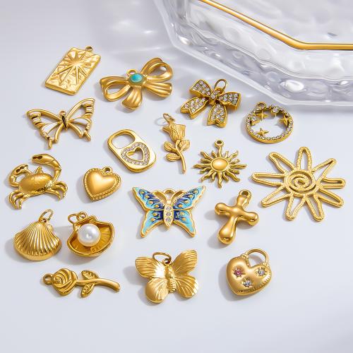 Stainless Steel Pendants, 304 Stainless Steel, DIY & different styles for choice & with rhinestone, golden, Sold By PC