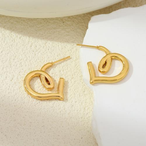 Stainless Steel Stud Earrings, 304 Stainless Steel, Heart, fashion jewelry & for woman, golden, 22x23mm, Sold By Pair