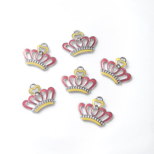 Tibetan Style Crown Pendants, silver color plated, DIY & enamel & with rhinestone, mixed colors, nickel, lead & cadmium free, 22x18x1mm, 100PCs/Bag, Sold By Bag