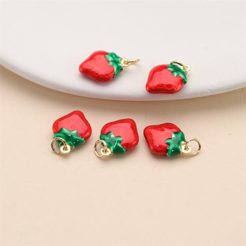 Brass Jewelry Pendants, Strawberry, gold color plated, DIY & enamel, nickel, lead & cadmium free, 18.50x11.50mm, Sold By PC