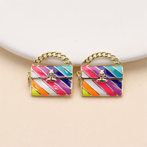 Brass Jewelry Pendants, Handbag, gold color plated, DIY & enamel, multi-colored, nickel, lead & cadmium free, 26x22.50mm, Sold By PC