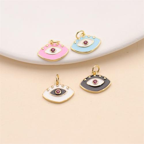 Evil Eye Pendants, Brass, with Cubic Zirconia, gold color plated, DIY & enamel, more colors for choice, nickel, lead & cadmium free, 16.50x15.80mm, Sold By PC