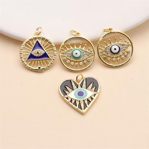 Evil Eye Pendants, Brass, gold color plated, Different Shape for Choice & DIY & micro pave cubic zirconia & enamel, more colors for choice, nickel, lead & cadmium free, Sold By PC