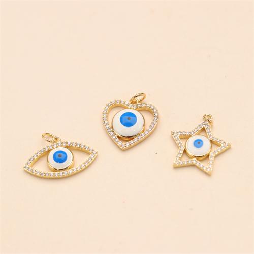 Evil Eye Anhänger, Messing, goldfarben plattiert, Unterschiedliche Form zur Auswahl & DIY & Micro pave Zirkonia & Emaille, keine, frei von Nickel, Blei & Kadmium, verkauft von PC