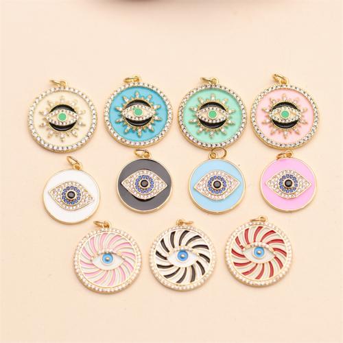 Evil Eye Pendants, Brass, gold color plated, DIY & evil eye pattern & different size for choice & micro pave cubic zirconia & enamel, more colors for choice, nickel, lead & cadmium free, Sold By PC