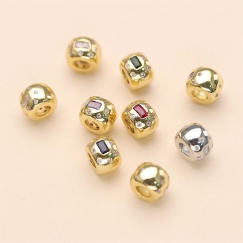 Perles cubes en laiton zircon Micro Pave, Placage de couleur d'or, DIY & pavé de micro zircon, plus de couleurs à choisir, protéger l'environnement, sans nickel, plomb et cadmium, 11.50x8.50mm, Trou:Environ 5mm, Vendu par PC