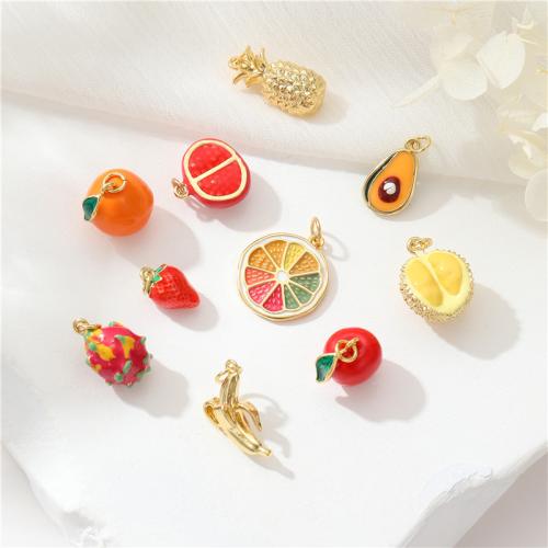 Brass Jewelry Pendants, Fruit, gold color plated, Different Shape for Choice & DIY & enamel, more colors for choice, nickel, lead & cadmium free, Sold By PC