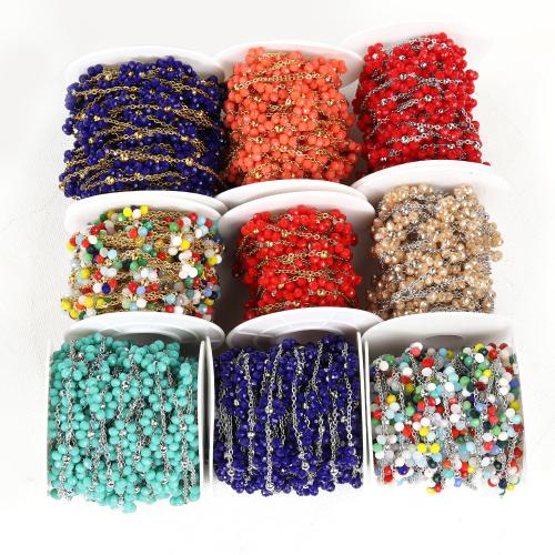 Stainless Steel Ball Chain, 304 Stainless Steel, with Glass Beads, Flower, Vacuum Ion Plating, DIY, more colors for choice, 10mm, 1m/Bag, Sold By Bag