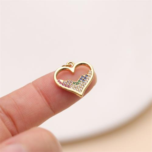 Cubique Pendentif en laiton zircon pavent, coeur, Placage de couleur d'or, DIY & pavé de micro zircon, protéger l'environnement, sans nickel, plomb et cadmium, 18mm, Vendu par PC