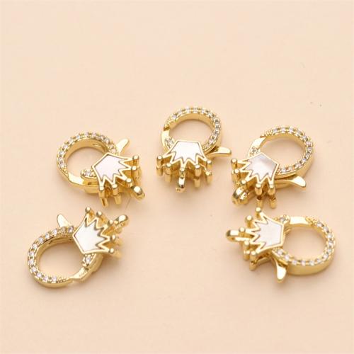 Brass Lobster Clasp, with Pearl Oyster, Crown, gold color plated, DIY & micro pave cubic zirconia, nickel, lead & cadmium free, 19.50x13mm, Sold By PC