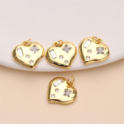 Cubique Pendentif en laiton zircon pavent, coeur, Placage de couleur d'or, DIY & pavé de micro zircon, protéger l'environnement, sans nickel, plomb et cadmium, 17mm, Vendu par PC