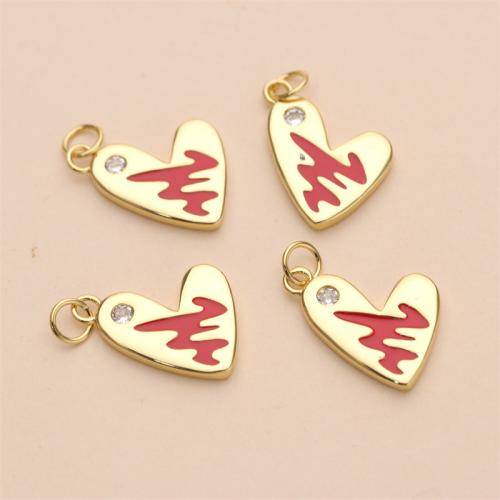 Cubic Zirconia Micro Pave Brass Pendant, Heart, gold color plated, DIY & micro pave cubic zirconia & enamel, nickel, lead & cadmium free, 16mm, Sold By PC