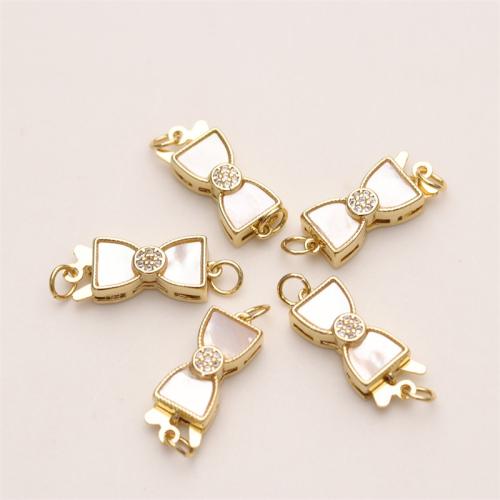 Brass Jewelry Clasps, with Pearl Oyster, Bowknot, gold color plated, DIY & 1/1 loop, nickel, lead & cadmium free, 28x9mm, Sold By PC