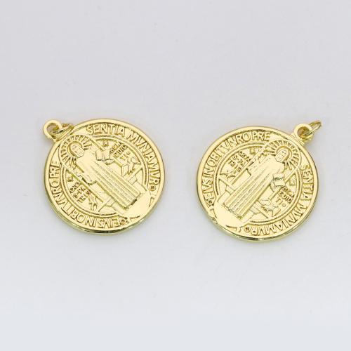 Brass Jewelry Pendants, Round, gold color plated, DIY, nickel, lead & cadmium free, 24.60x31.60mm, Sold By PC