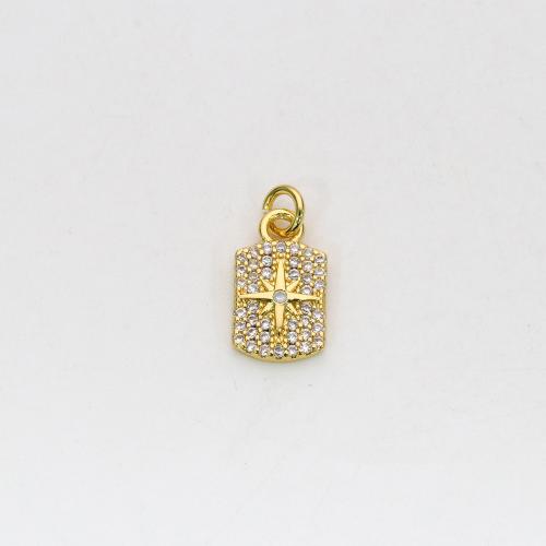 Cubique Pendentif en laiton zircon pavent, Placage de couleur d'or, DIY & pavé de micro zircon, protéger l'environnement, sans nickel, plomb et cadmium, 8.60x17.70mm, Vendu par PC