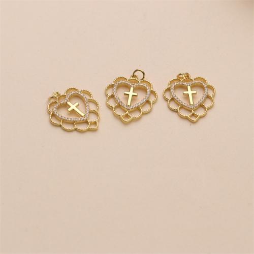 Cúbicos Circonia Colgante Latón Micro pavimenta, metal, Corazón, chapado en color dorado, Bricolaje & micro arcilla de zirconia cúbica, libre de níquel, plomo & cadmio, 20x26.50mm, Vendido por UD