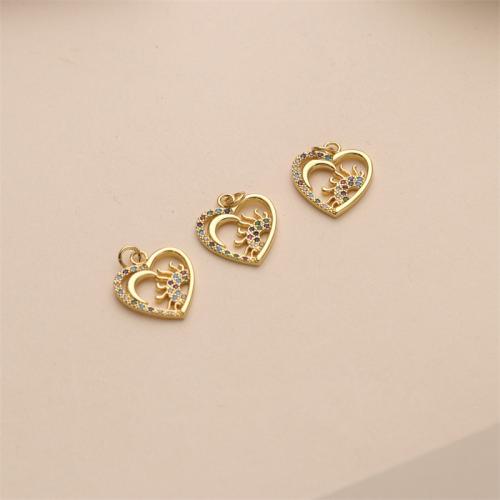 Cúbicos Circonia Colgante Latón Micro pavimenta, metal, Corazón, chapado en color dorado, Bricolaje & micro arcilla de zirconia cúbica, libre de níquel, plomo & cadmio, 22.50x17mm, Vendido por UD