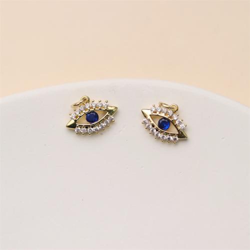 Evil Eye Pendants, Brass, gold color plated, DIY & micro pave cubic zirconia, nickel, lead & cadmium free, 14x14mm, Sold By PC