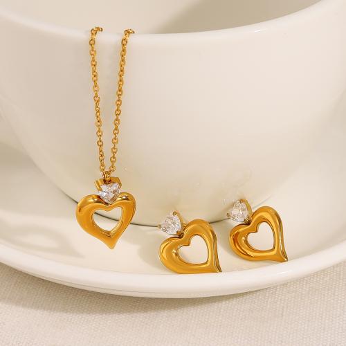 Rhinestone Stainless Steel Jewelry Set, 304 Stainless Steel, gold color plated, fashion jewelry & different styles for choice & with rhinestone, golden, Sold By PC