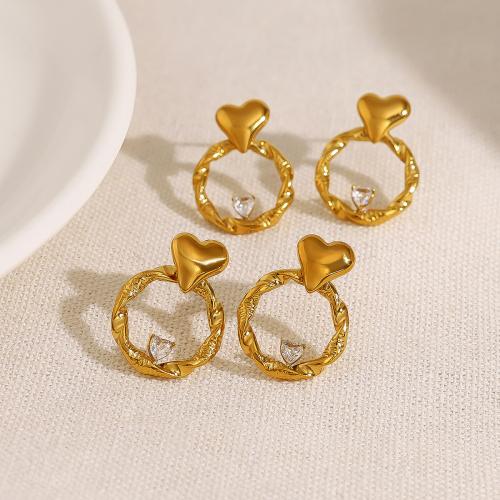 Stainless Steel Stud Earrings, 304 Stainless Steel, gold color plated, fashion jewelry & with rhinestone, golden, 15x20mm, Sold By Pair