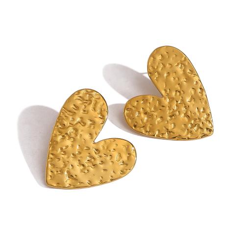 Stainless Steel Stud Earrings, 304 Stainless Steel, Heart, gold color plated, fashion jewelry, golden, Sold By Pair