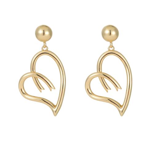 Brass Drop Earring, Heart, gold color plated, fashion jewelry, golden, nickel, lead & cadmium free, 45x25mm, Sold By Pair