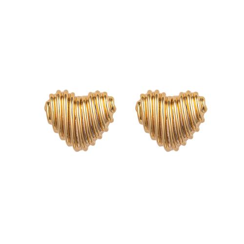 Pendientes de Perno en Latón, metal, Corazón, chapado en color dorado, Joyería, dorado, libre de níquel, plomo & cadmio, 22x20mm, Vendido por Par