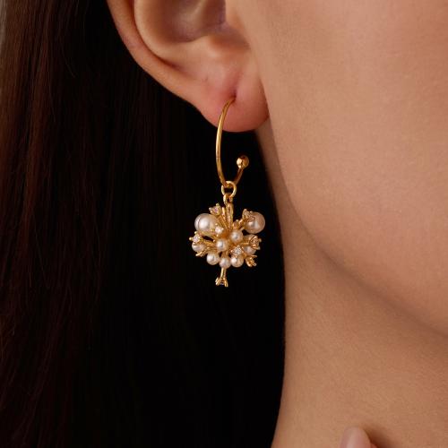 Brass Drop Earring, with ABS Plastic Pearl, gold color plated, fashion jewelry & with rhinestone, gold, nickel, lead & cadmium free, Sold By Pair