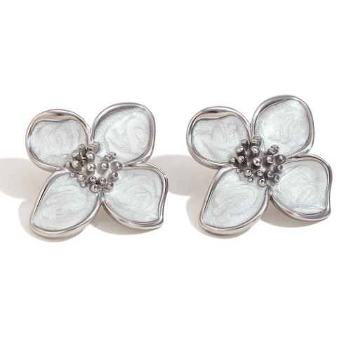 Stainless Steel Stud Earrings, 304 Stainless Steel, Flower, plated, fashion jewelry & enamel, more colors for choice, 34.50x37.30mm, Sold By Pair