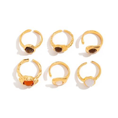 Tibetan Style Finger Ring, with Gemstone, plated, 6 pieces & fashion jewelry, golden, nickel, lead & cadmium free, Sold By Set