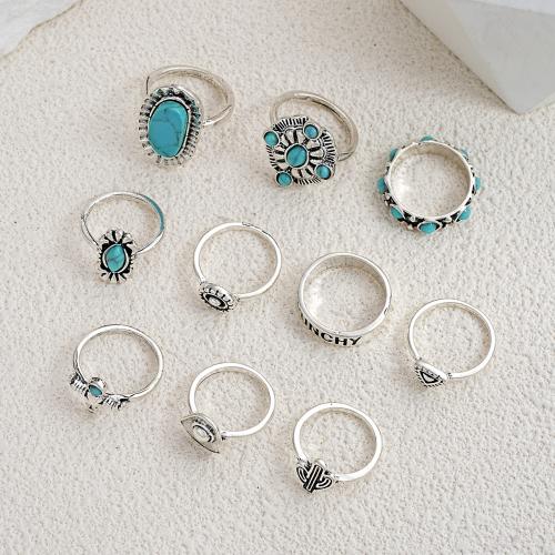 Tibetan Style Ring Set, with turquoise, plated, 10 pieces & fashion jewelry & for woman, original color, Sold By Set