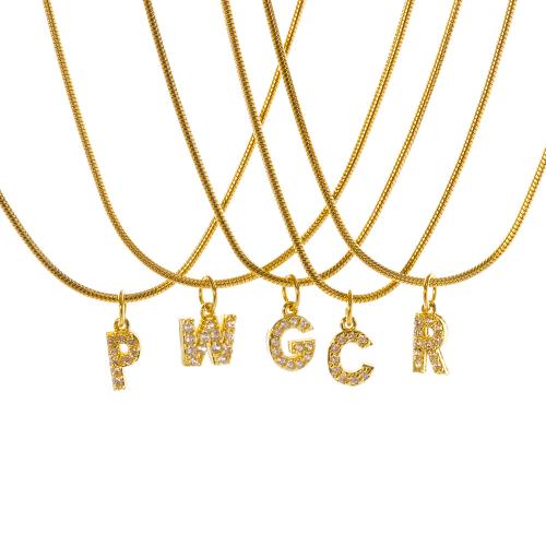 Stainless Steel Jewelry Necklace, 304 Stainless Steel, with Brass, with 5cm extender chain, Alphabet Letter, plated, fashion jewelry & for woman & with rhinestone, golden, Length:45 cm, Sold By PC