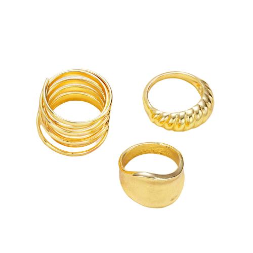 Juego de anillos de aleación de zinc, chapado, tres piezas & Joyería & para mujer, dorado, Vendido por Set