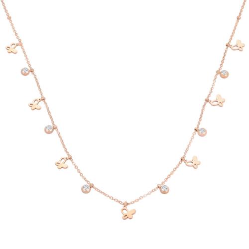 Stainless Steel Jewelry Necklace, 304 Stainless Steel, Vacuum Ion Plating, micro pave cubic zirconia & for woman, rose gold color, Length:Approx 46 cm, Sold By PC