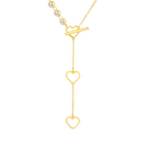 Stainless Steel Jewelry Necklace, 304 Stainless Steel, Heart, Vacuum Ion Plating, micro pave cubic zirconia & for woman, gold, Length:Approx 50.5 cm, Sold By PC