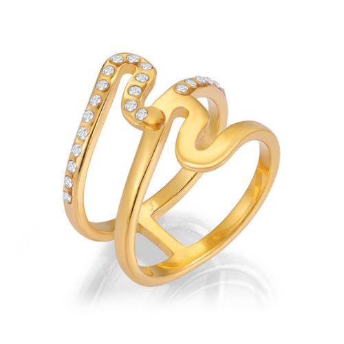 Anillo de dedo del acero inoxidable del Zirconia cúbico, acero inoxidable 304, micro arcilla de zirconia cúbica & para mujer, dorado, Inner diameter 21.5MM, Vendido por UD