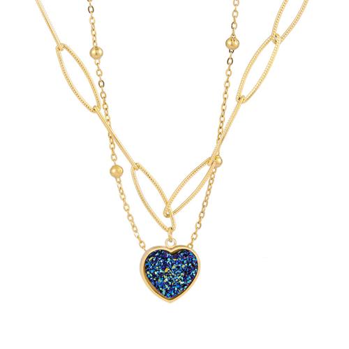 Stainless Steel Jewelry Necklace, 304 Stainless Steel, with Resin, Heart, Vacuum Ion Plating, for woman, gold, Length:Approx 45.6 cm, Sold By PC