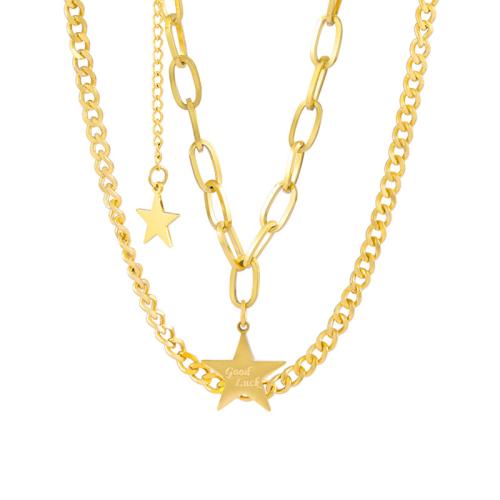 Stainless Steel Jewelry Necklace, 304 Stainless Steel, Star, Vacuum Ion Plating, for woman, gold, Length:Approx 43.2 cm, Sold By PC