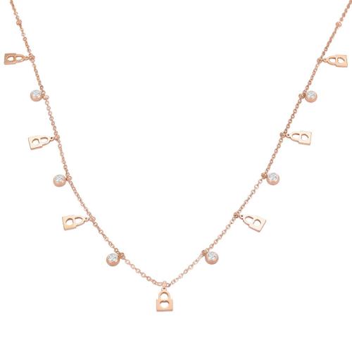 Stainless Steel Jewelry Necklace, 304 Stainless Steel, Vacuum Ion Plating, micro pave cubic zirconia & for woman, rose gold color, Length:Approx 46 cm, Sold By PC