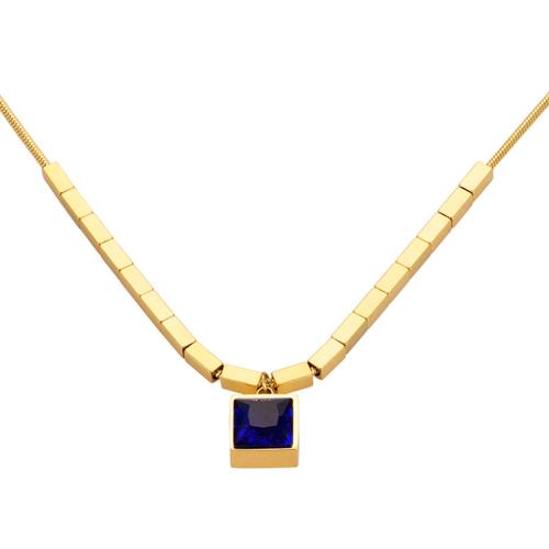 Stainless Steel Jewelry Necklace, 304 Stainless Steel, with Sapphire, Vacuum Ion Plating, for woman, gold, Length:Approx 51 cm, Sold By PC