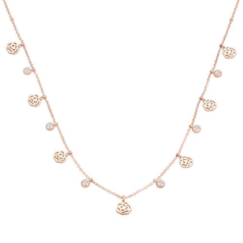 Collier de bijoux en acier inoxydable, Acier inoxydable 304, Rose, pavé de micro zircon & pour femme, couleur or rose, Longueur:Environ 46 cm, Vendu par PC