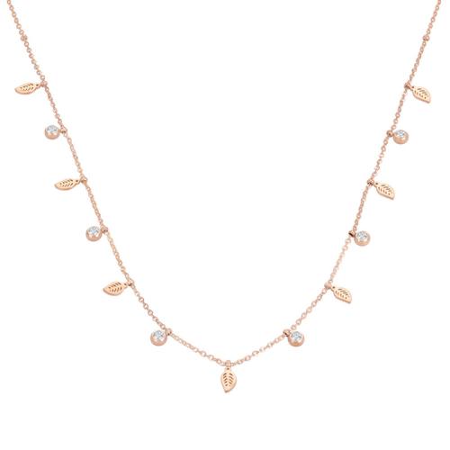 Collier de bijoux en acier inoxydable, Acier inoxydable 304, feuille, pavé de micro zircon & pour femme, couleur or rose, Longueur:Environ 46 cm, Vendu par PC