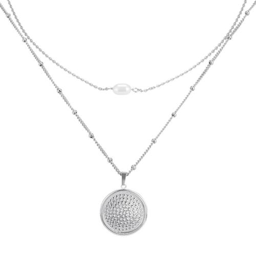 Collier de bijoux en acier inoxydable, Acier inoxydable 304, avec perle de plastique, pour femme, couleur platine, Longueur:Environ 53.3 cm, Vendu par PC