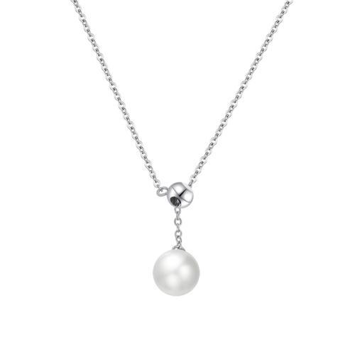 Stainless Steel Jewelry Necklace, 304 Stainless Steel, with Plastic Pearl, Vacuum Ion Plating, for woman, platinum color, Length:Approx 71 cm, Sold By PC